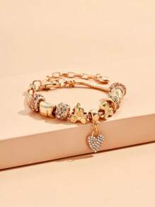 Rhinestone Heart Charm Bracelet - Vàng - Xem 4