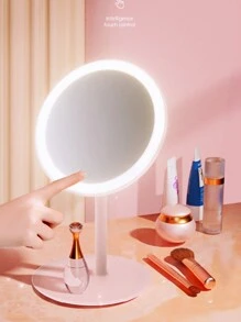 JESLED Led化妝鏡可調節亮度、三種色溫、梳妝鏡桌面旋轉角度補償鏡觸控開關鏡,圓形款式,1件粉色 - 粉色 - 查看 4