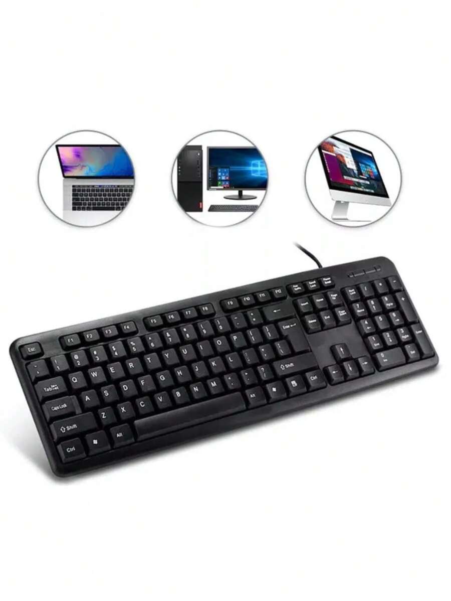 Teclado Usb Alambrico Slim Computadora Pc Escritorio Laptop - Negro - Ver 1