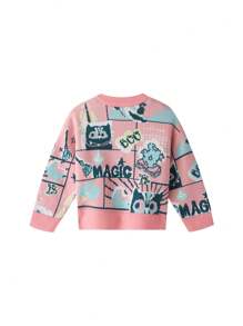 Annil Young Girl Letter Pattern Round Neck Drop Shoulder Long Sleeve Loose Casual Sweater