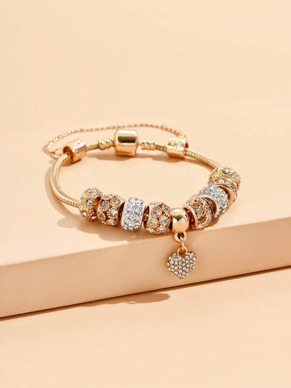 Rhinestone Heart Charm Bracelet SHEIN USA