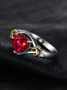 JewelryPalace 1個迷人優雅的925純銀銀戒指,愛心設計,精美多面剪裁創造紅寶石,女性約會禮物、日常裝飾精美珠寶飾品 - 紅色 - 查看 1