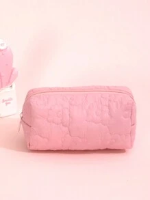 Solid Color Portable Makeup Bag Make Up Organizer Toiletry Bag Makeup Storage Cosmetic Bag Wash Bag Puffer Quilted Bag Quilt Bag Puffer Bag Quilted Makeup Bag - Pink - View 1