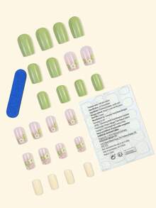 Bộ móng tay giả thanh lịch hình bầu dục thon dài với thiết kế hoa hoạt hình, Miếng dán móng tay giả có thể tháo rời cho lễ hội, tiệc tùng, hẹn hò và trang phục hàng ngày, nâng cao hương vị thời trang và thanh lịch ngọt ngào của bạn - Hồng - Xem 2