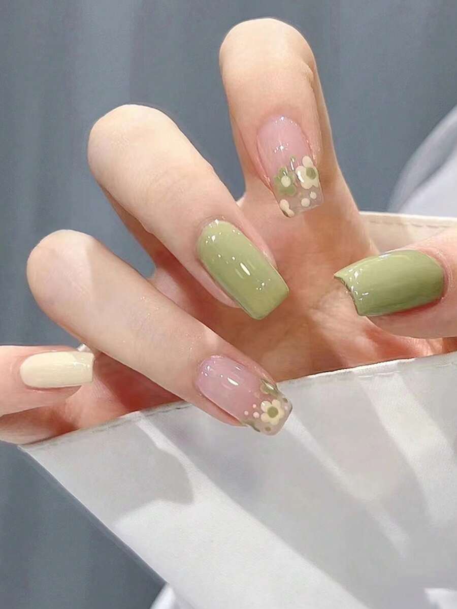 Bộ móng tay giả thanh lịch hình bầu dục thon dài với thiết kế hoa hoạt hình, Miếng dán móng tay giả có thể tháo rời cho lễ hội, tiệc tùng, hẹn hò và trang phục hàng ngày, nâng cao hương vị thời trang và thanh lịch ngọt ngào của bạn - Hồng - Xem 1