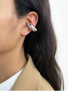 2pairs Fashionable Personalized C-Shaped Polished Stainless Steel Chunky Hoop Clip-On Earrings For Women