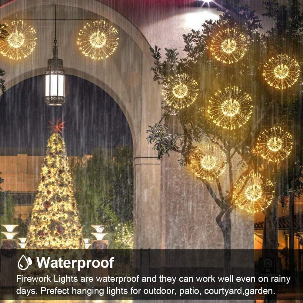 4 Hanging Solar Firework Lights, LED Christmas Starburst Lanterns