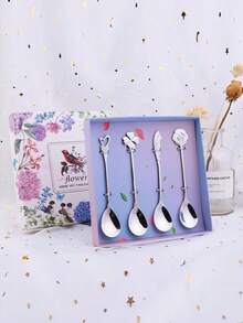 不鏽鋼攪拌匙, 可攪拌咖啡,蛋糕和甜點, 1套有禮盒,隨機發送 - 銀色 - 查看 2