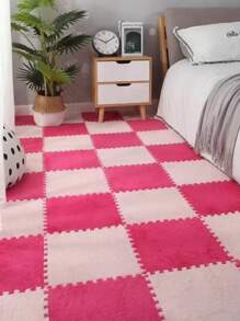 12pcs Pink Plush Foam Cushions, Removable & Washable, Non-shedding, For Girls' Room, Square Interlocking, Fluffy & Comfortable, Non-slip, Ideal For Living Room, Bedroom, Baby Room, Kindergarten Decoration, Size: 11.8 X 11.8 Inches - Hot Pink - View 2