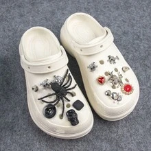 新款風格的龐克蜘蛛鞋扣,骷髏和紅寶石設計套裝,適用於空心鞋 - 黑色 - 查看 2