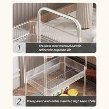 1pc Acrylic Clear 3 Tier Utility Cart, Rolling Organization Cart With Handle And Wheels, Multifunctional Storage Shelves For Kitchen Living Room Office - Silver - View 5