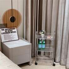 1pc Acrylic Clear 3 Tier Utility Cart, Rolling Organization Cart With Handle And Wheels, Multifunctional Storage Shelves For Kitchen Living Room Office - Silver - View 7