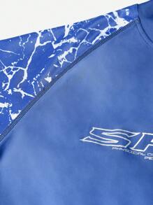 SABOLAY Boyfriend Style Men Long-Sleeved Outdoor Sun Protection Swimsuit With Letter Print And Shoulder Insert - Blue - View 8