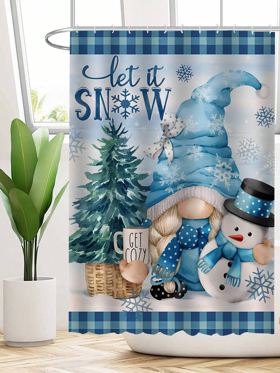 1 Miếng Xanh Quỷ lùn & Người tuyết Thiết kế Vải Polyester In Rèm tắm chống nước Với Phong cách hiện đại Đối với Phòng tắm - Nhiều màu - Xem 1