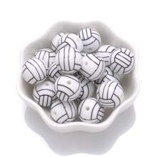 10pcs/pack 15mm Silicone Round Beads With Football Pattern Diy Loose Beads - Multicolor - View 16