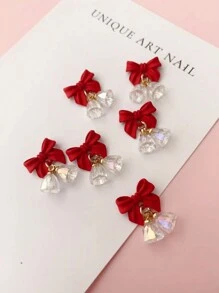 圣诞合金蝴蝶结吊坠小铃铛美甲装饰派对风格美甲产品DIY美甲配件6件蝴蝶结吊坠铃铛美甲饰品美甲宝石 - 紅色 - 查看 2