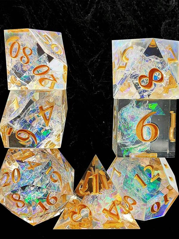 DND Dice Set 7pcs Sharp Edge Resin Polyhedral Dice for Handmade RPG