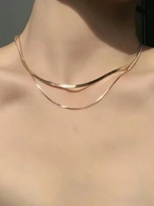 1 Gold Double Chain Necklace - Yellow Gold - View 1