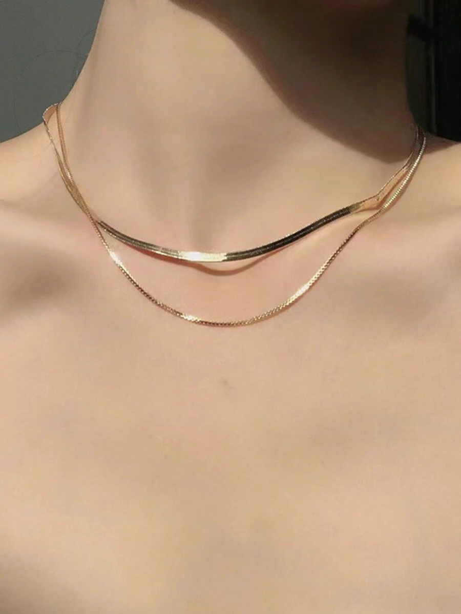 1 Gold Double Chain Necklace - Yellow Gold - View 1