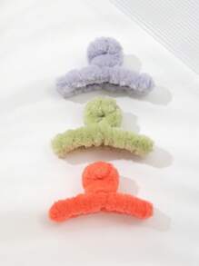 3pcs Plush Fashionable Hair Claws, Suitable For Daily Use - Multicolor - View 2