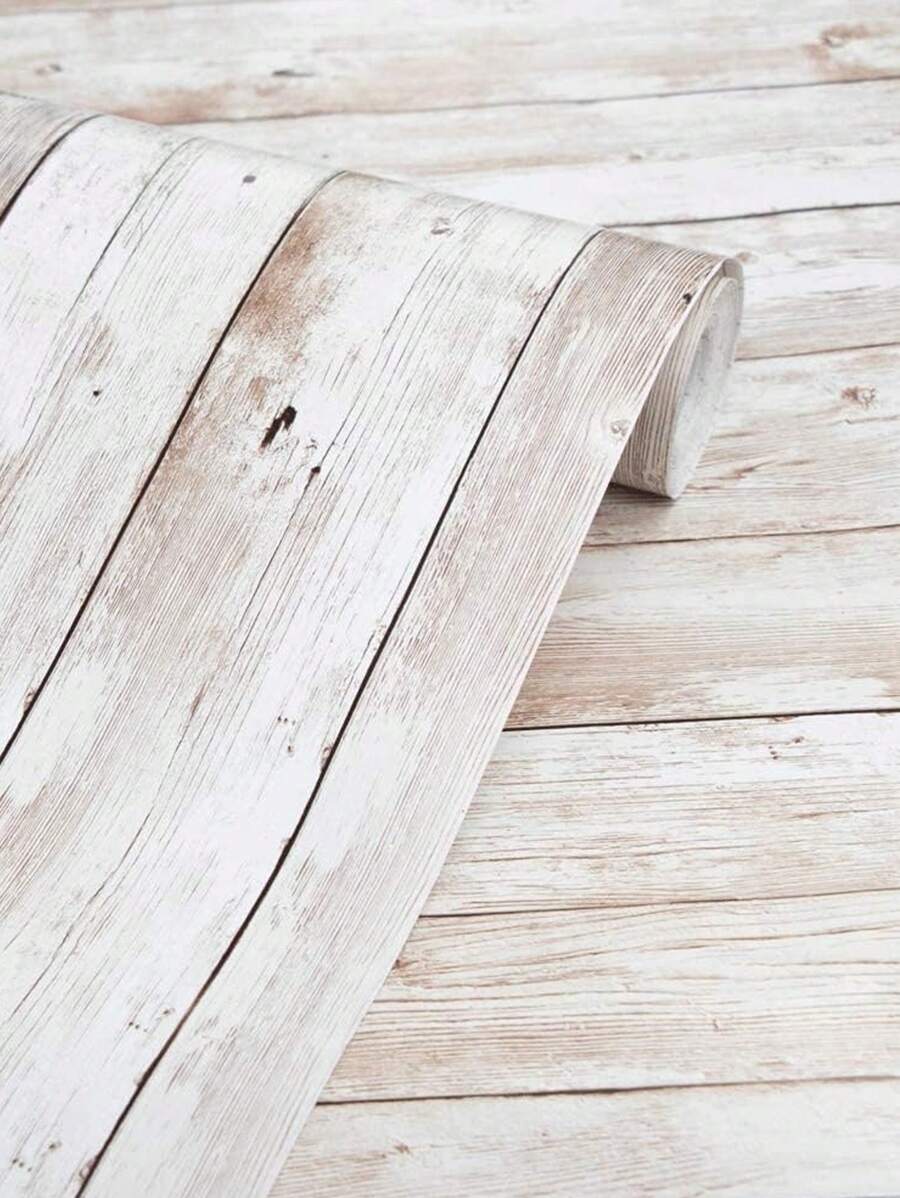 1張自粘木質紋壁紙,可拆卸復古木質紋裝飾牆面和傢俱裝修 - 淺灰色 - 查看 1