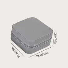 1pc Mini Jewelry Storage Box, Travel Jewelry Zipper Case For Earrings, Necklaces, Rings, Portable Jewelry Box, Leather Organizer, Gift For Women, Girlfriend, Makeup Bag, Travel Makeup Case, Accessories Make Up Bag - Grey - View 4