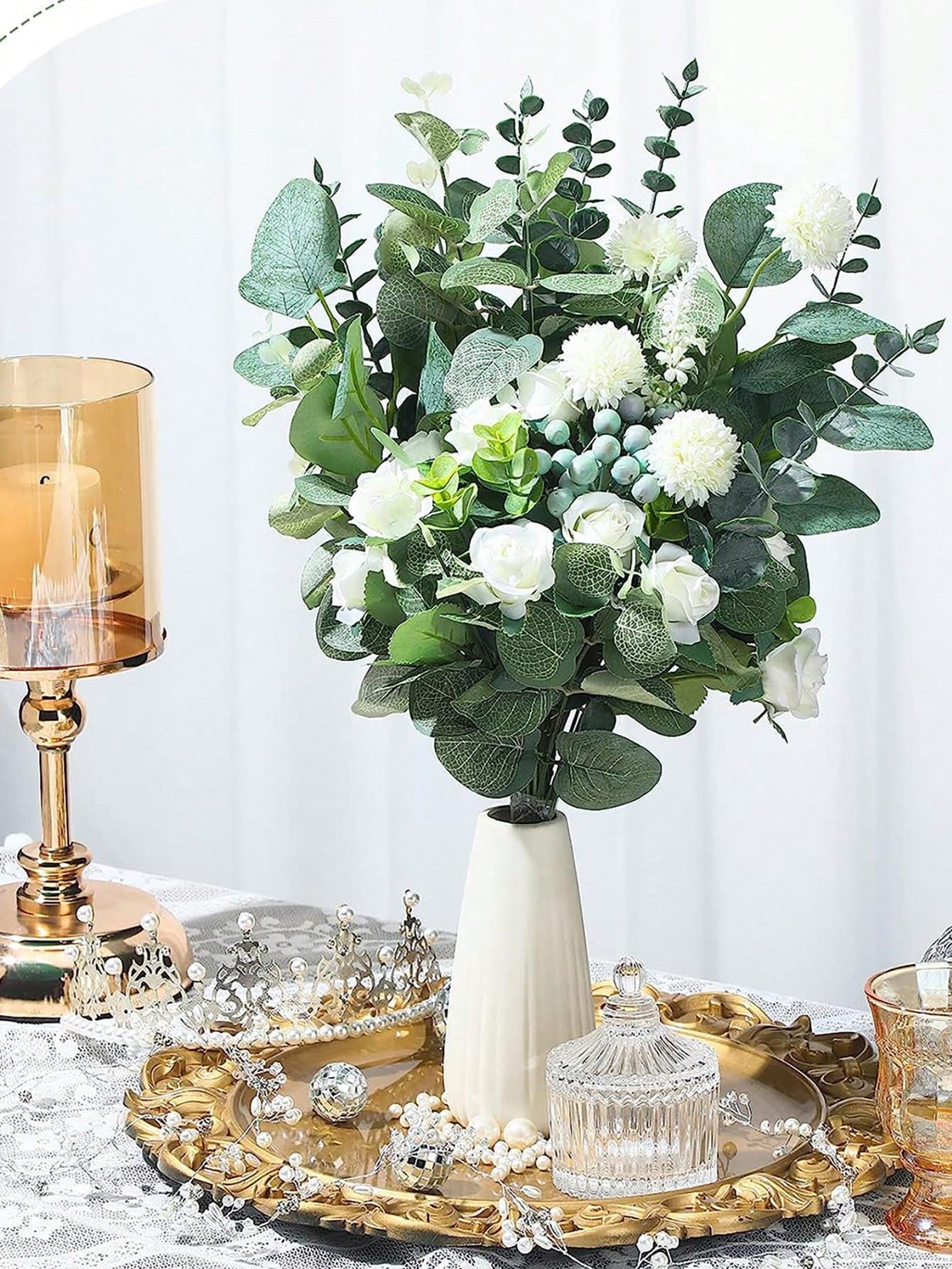 30 Pcs 3 Kinds Mixed Eucalyptus Leaves Stems Bulk Artificial Silver