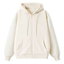 Men's Solid Color Hooded Zipper Sweatshirt Jacket - Beige - View 1