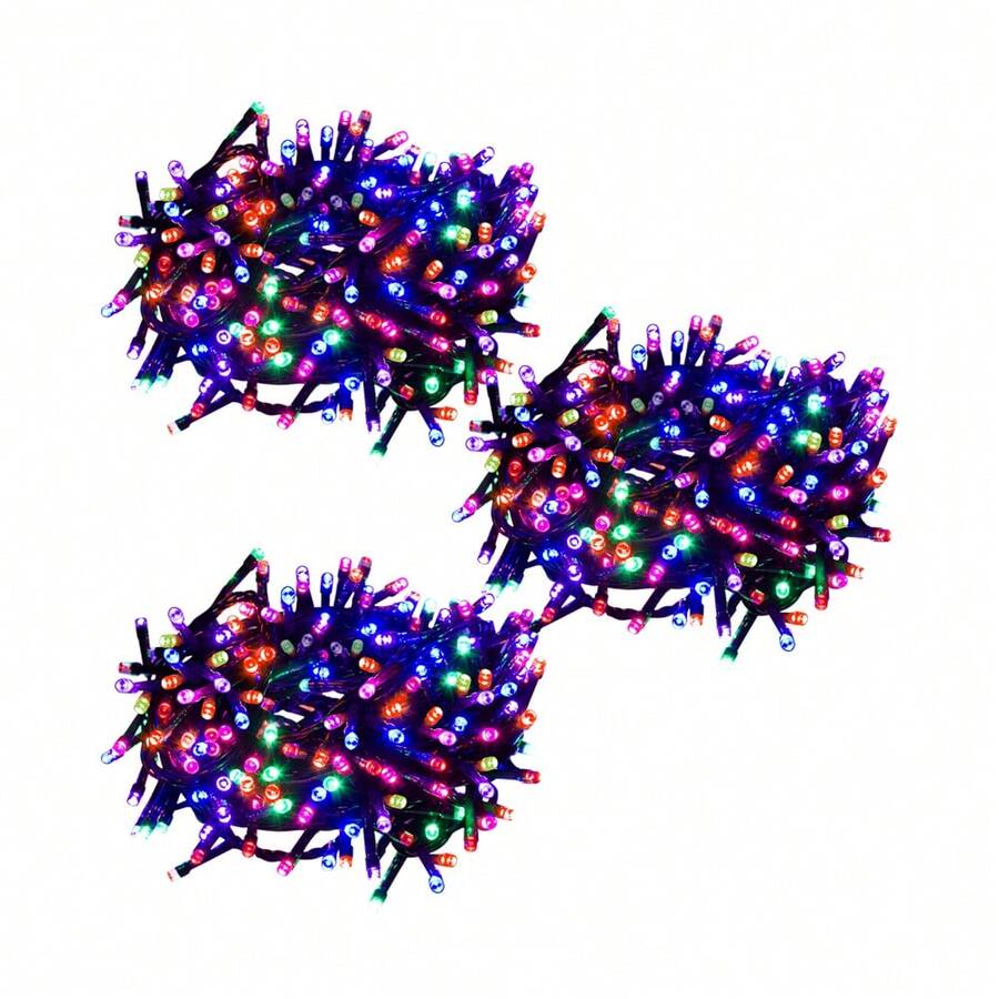 Serie de Luces LED Navideña 100 focos Led Luz Multicolor 3 Cajas con 3 Series 8 Funciones 7 Metros Cable Verde Paquete de 3 Series de luces con 100 focos cada una - Multicolor - Ver 1