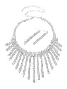 1套完整的鋯石新娘珠寶套裝,適用於女士派對,豪華水晶婚禮珠寶套裝 - 銀色 - 查看 14