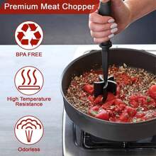 1pc Meat Chopper Heat Resistant Pulverizer Suitable For Hamburger Meat Ground Beef Smasher Shredder Top-Quality Meat Masher Grinder For Crafting Burgers, Beef, Turkey, And More - Black - View 1
