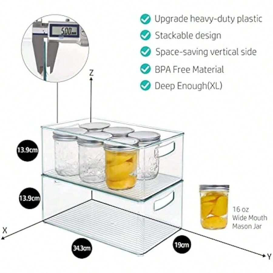 8 PACK Stackable Pantry Organizer Bins (3 sizes) Clear Fridge