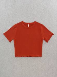 NO ONE | Ribbed Knit Lettuce Trim Crop Top Beach T-Shirt