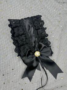 1pc Black Bowknot Hair Clip For Women, Suitable For Daily Wear And Cosplay As Lolita Or Baroque Style - Black - View 5