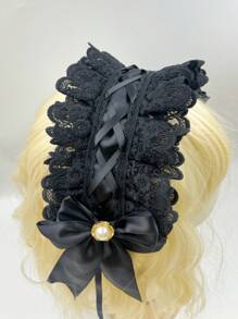 1pc Black Bowknot Hair Clip For Women, Suitable For Daily Wear And Cosplay As Lolita Or Baroque Style - Black - View 4
