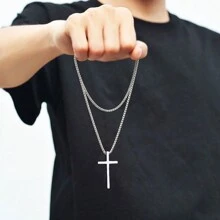 1 件钛钢十字架吊坠朋克风格服装配饰，适合送给男朋友、万圣节、父亲节礼物、返校万圣节配饰、街头服饰配饰、牛仔裤配饰 - 銀色 - 查看 2