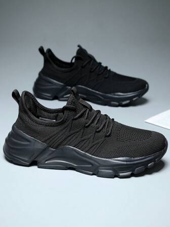 男鞋運動鞋,透氣針織網面,輕盈舒適,黑色