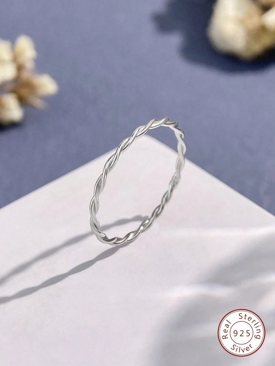 Stylever 1pc Minimalist Stackable Twisted Plain Ring Ladies Jewelry For Women s925 Sterling Silver Simple Ring Fine Jewelry Gift For Girls Daily Decor