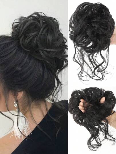 Synthetischer Haarknoten, Unordentlicher Chignon Mit Quasten, Pferdeschwanz-haarverlängerungen, Wellenknoten Für Frauen, Elastische Gummiband-haargummis