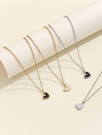 1pc Multicolor Optional Fashionable 18k Gold-Plated Stainless Steel Heart Pendant Necklace, Suitable For Women's Daily Wear Valentines,Mom,Mother,Mother's Day,Gift