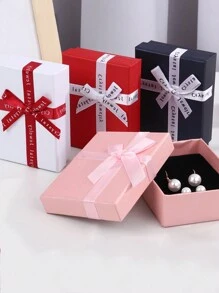 1pc New Classic Bow Ribbon Jewelry Box For Necklace, Accessory, Gift Packaging, Perfume, Birthday, Keychain, Cardboard - Red - View 2