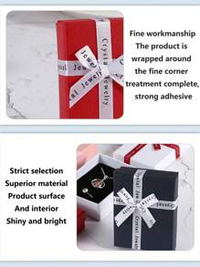 1pc New Classic Bow Ribbon Jewelry Box For Necklace, Accessory, Gift Packaging, Perfume, Birthday, Keychain, Cardboard - Red - View 7