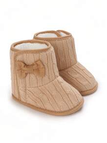 Newborn Infant Winter Thick Warm Fur Lining Boots, Unisex Infant Shoes - Apricot - View 2