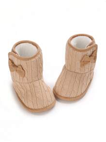 Newborn Infant Winter Thick Warm Fur Lining Boots, Unisex Infant Shoes - Apricot - View 1