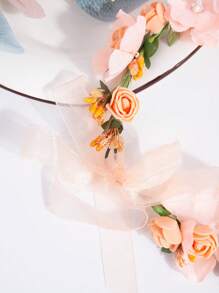 新娘手工橙色花冠頭箍,花卉頭飾為海灘婚禮,婚禮假期的新娘髮飾