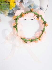 新娘手工橙色花冠頭箍,花卉頭飾為海灘婚禮,婚禮假期的新娘髮飾