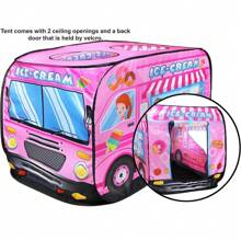 1 pieza Carpa de juego para niños, carpa de juego sin instalación para niñas, carpa emergente con forma de camión de helados con 3 aberturas, bolsa de transporte para regalo de Navidad, casita de juego rosa para diversión interior y exterior de niños, regalo de cumpleaños, carpa, carpa para niños
