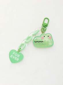 1只卡通鱷魚形狀搖珠鑰匙鍊,附快速鍵環,亞克力愛心標籤,可愛情侶錢包裝飾魅力禮物 - 綠色 - 查看 2