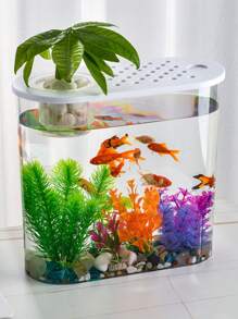 PVC Acrylic Plastic Fish Tank, Transparent Oval Water Culture Fish Tank, Unbreakable, Suitable For Office And Turtle - Clear - View 3