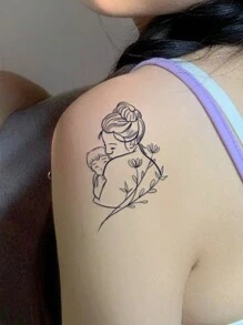 1套家庭主題多元素紋身貼紙,適用於手臂和手腕的假紋身貼紙 - 黑色 - 查看 9